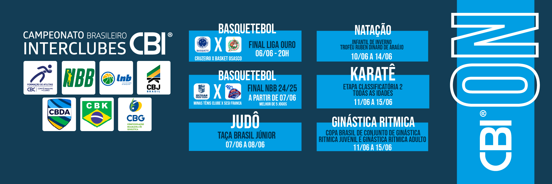CBI® ON: Semana de finais decisivas no Basquetebol e início de disputas em quatro modalidades pelo Brasil