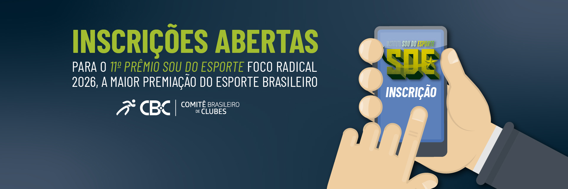 Inscrições abertas para o 11º Prêmio Sou do Esporte Foco Radical 2026, a maior premiação do esporte brasileiro