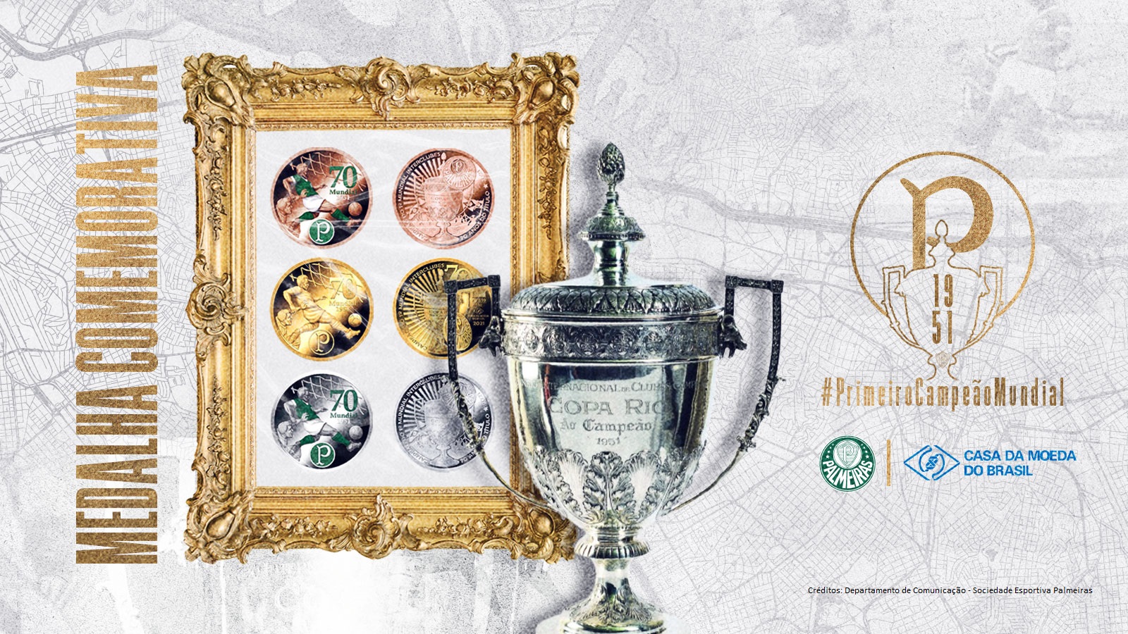 Sociedade Esportiva Palmeiras-SP recebe homenagem da Casa da Moeda pelos 70 anos do título do Mundial de 1951