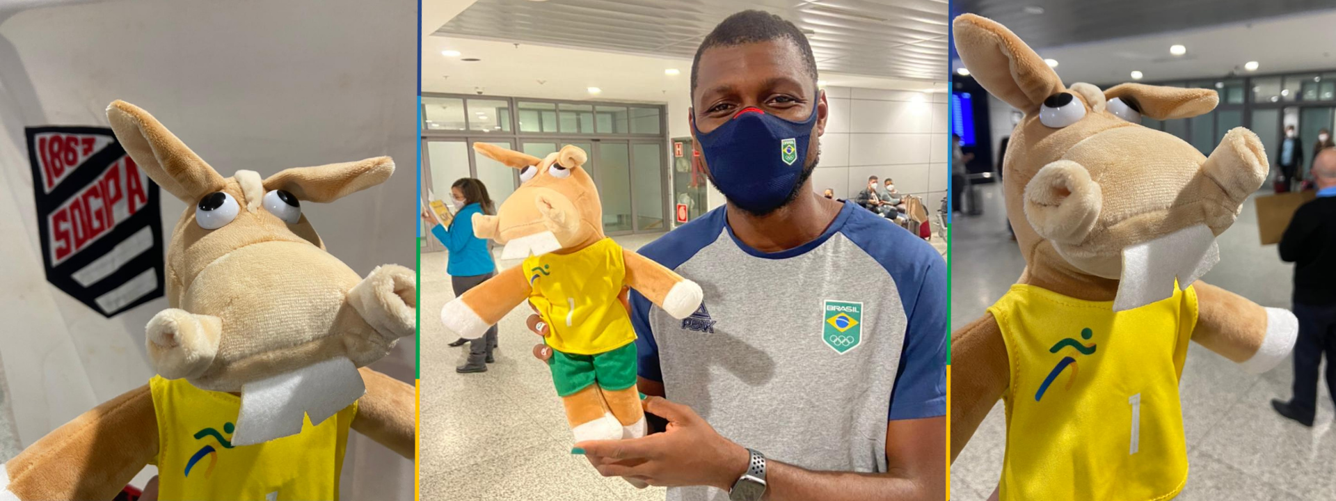 Atleta da SOGIPA-RS, Samory Uiki voltou dos Jogos Olímpicos de Tóquio 2020 e ganhou uma recepção especial do Mascote do CBC