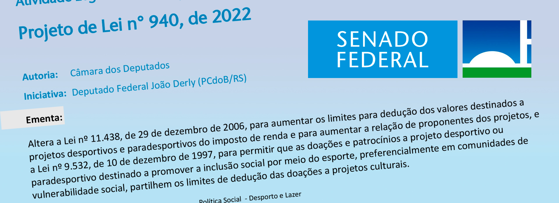 Senado aprova prorrogação até 2027 da Lei de Incentivo ao Esporte 